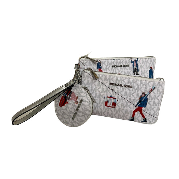 Michael Kors JET SET GIRLS Wristlet Trio Makeup Bags Wallet Case White/Multi - Picture 2 of 11